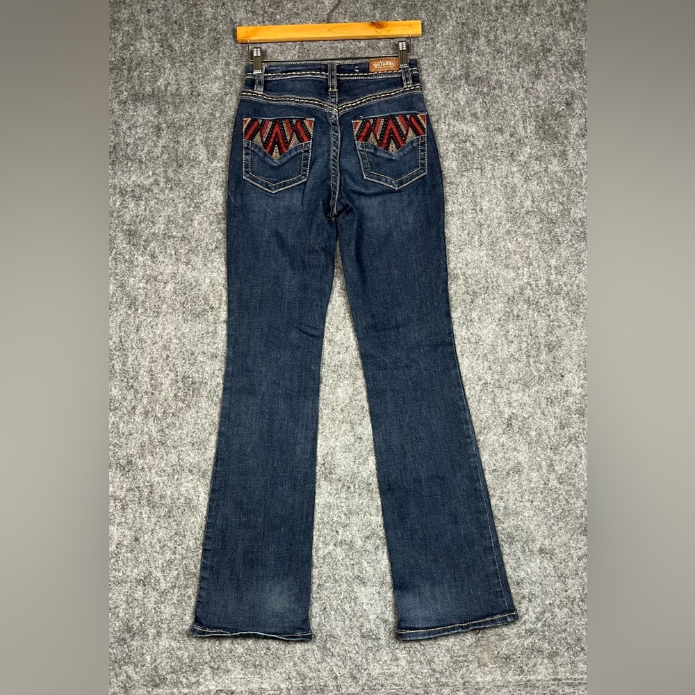 Shyanne Dark Blue Flare Jeans with Embroidered Pocket Accent Bootcut Size 27X33